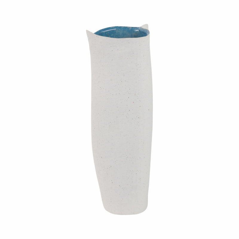 16x7 Textured Organic Vase Reactive Inside, White