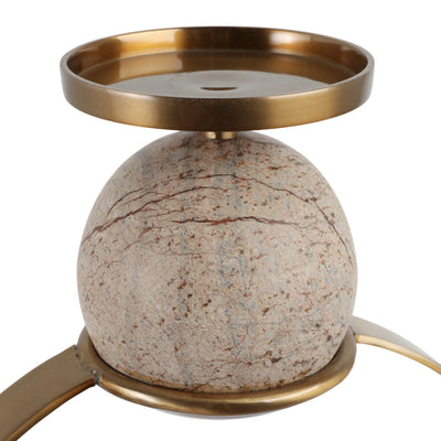 26durant Large Gold Candle Holder W/marble Sphere