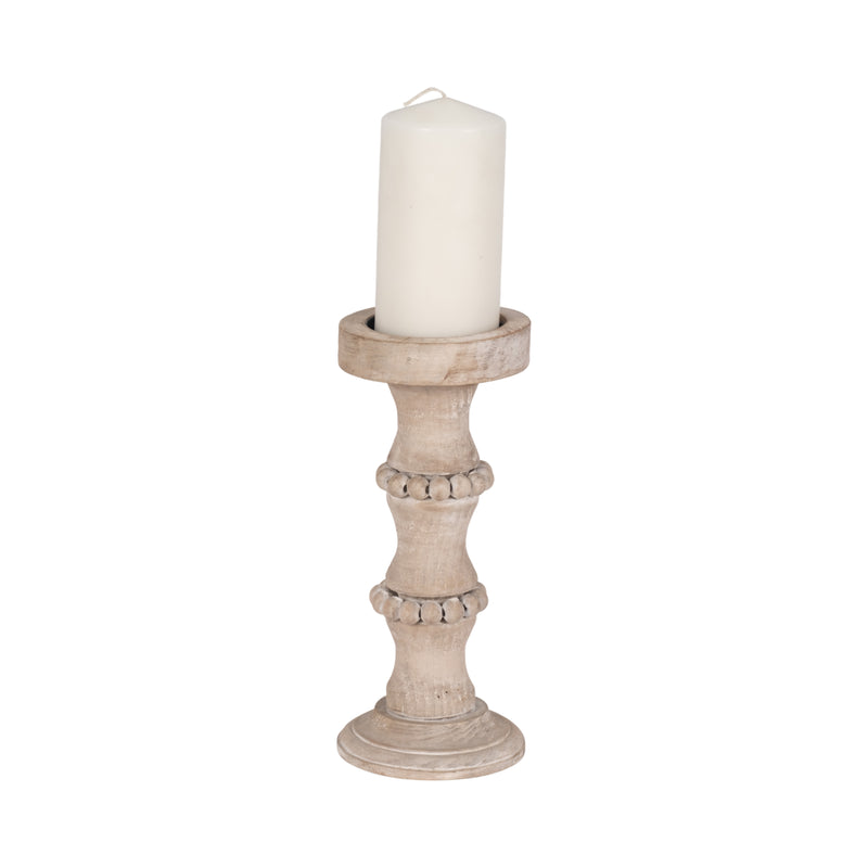 WOODEN 11 BANDED BEAD CANDLE HOLDER