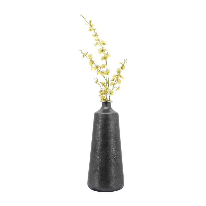 GLASS, 21H VASE W/ RING, BLACK