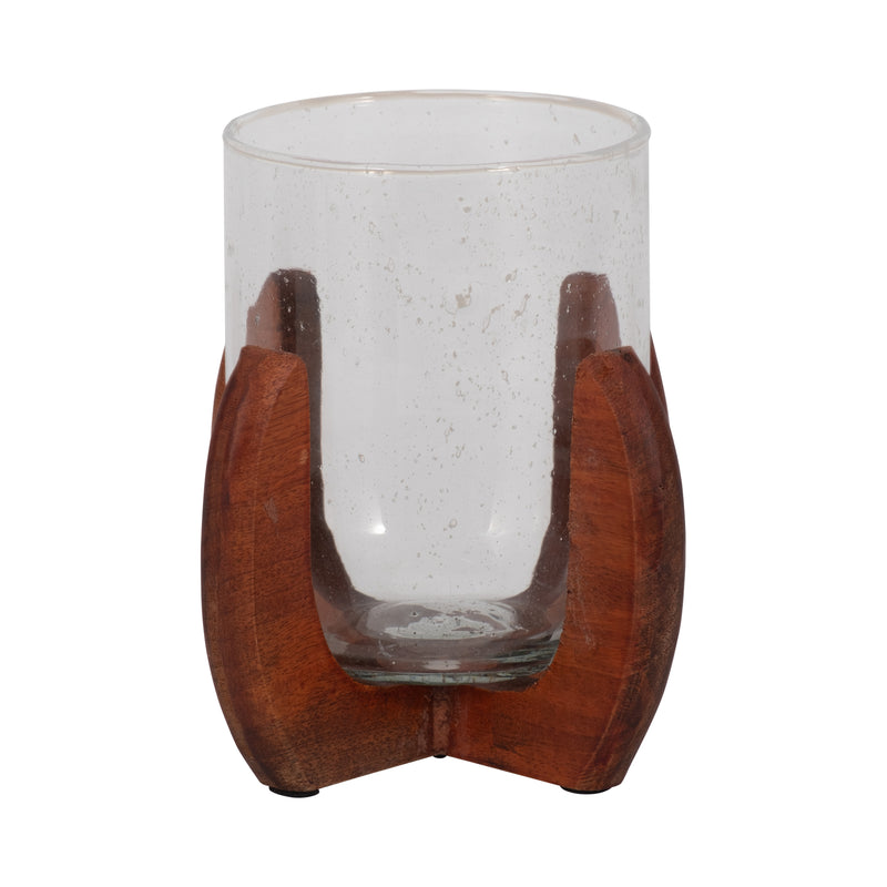 Glass, 7 Votive Holder W/ Base, Brown/clear