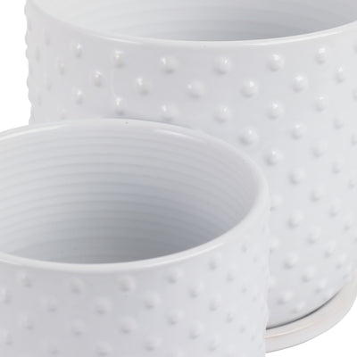 S/2 6/8 Tiny Dots Planter W/ Saucer, White