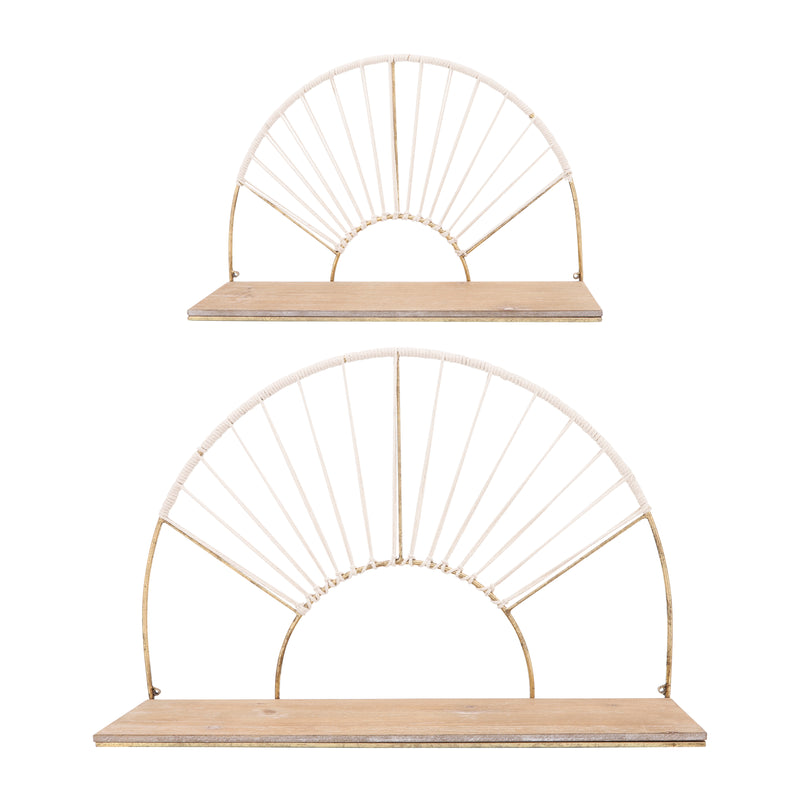 METAL/WOOD, S/2 13/16H ARCHED WALL SHELVES, GOLD