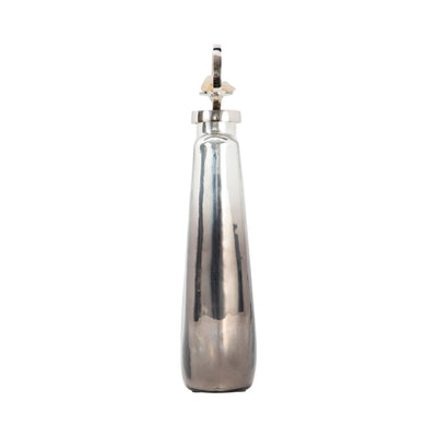 GLASS, 16 METALLIC BOTTLE W/ STONE TOP, SILVER