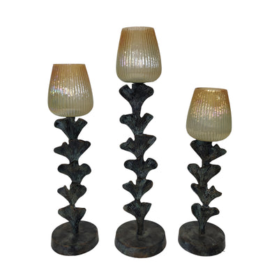 S/3 17/20/23 Yarrow Candleholders, Gray