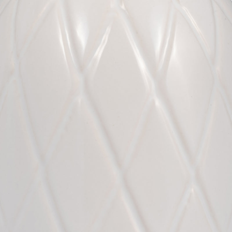 CER, 9 PLAID TEXTURED VASE, WHITE