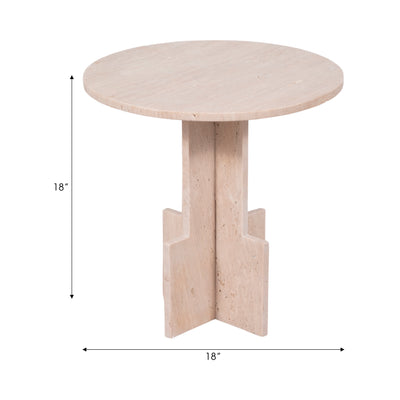 18 Travertine Accent Table Kd, Tan