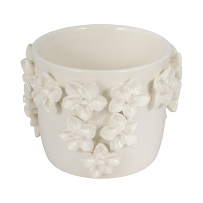 6 Floral Applique Planter, Ivory