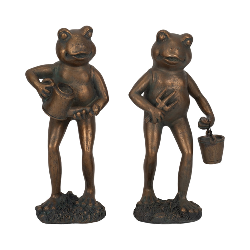 10 Frog With Watering Can, Bronze