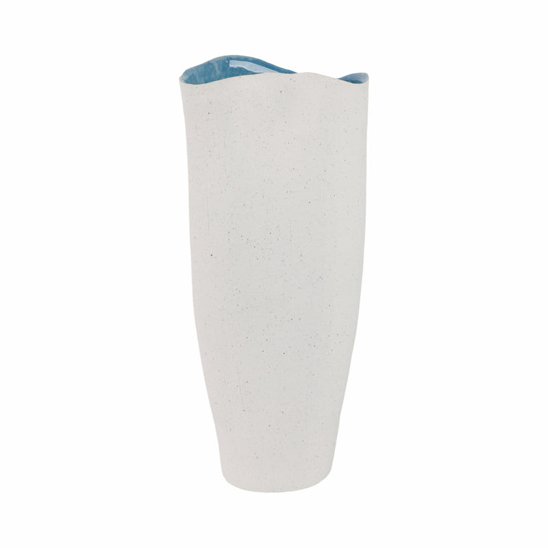 16x7 Textured Organic Vase Reactive Inside, White