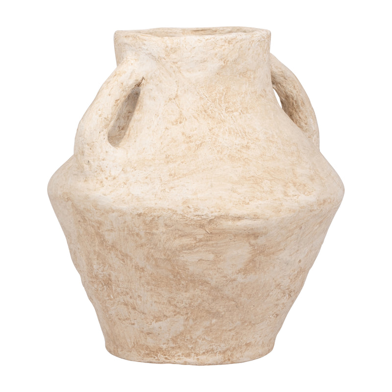 PAPER MACHE, 14 VASE WITH HANDLES, WHITE