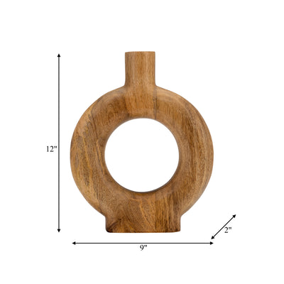 WOOD, 12H DONUT SHAPED VASE, BROWN