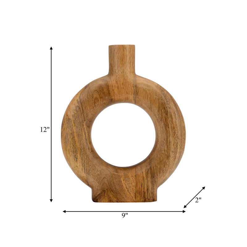 WOOD, 12H DONUT SHAPED VASE, BROWN