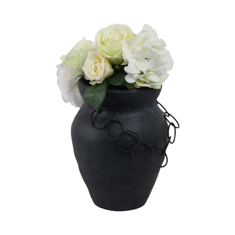 10x8 Rustic Terracotta Vase With Chain, Black