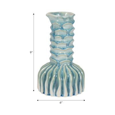 9 Coastal Ribbed Bud Vase Reactive Finish, Blue