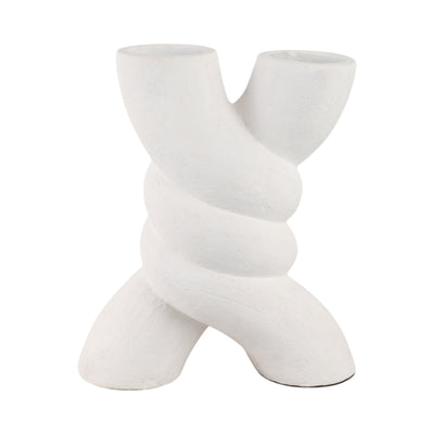 13 Twisted X Shape Terracotta Vase, White