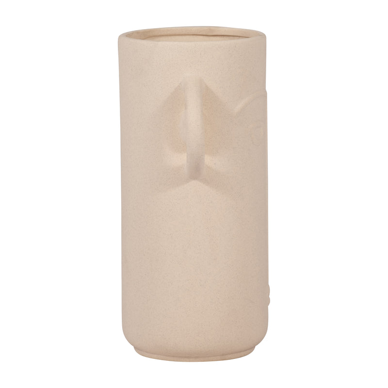 Cer, 10 Face Vase W/ Handles, Ivory