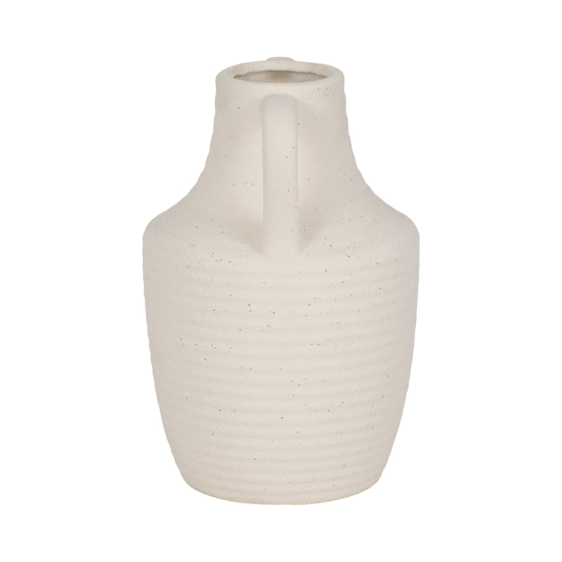 9 Jug Vase W/ Handle Rough Texture, Ivory