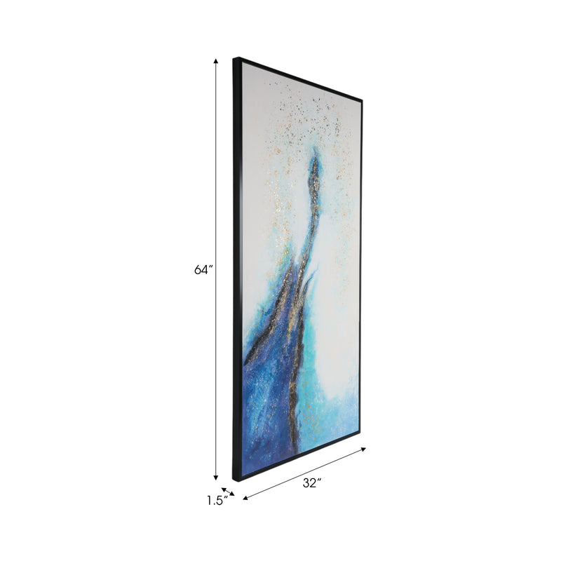 32X64 HANDPAINTED ABSTRACT CANVAS, WHITE/BLUE