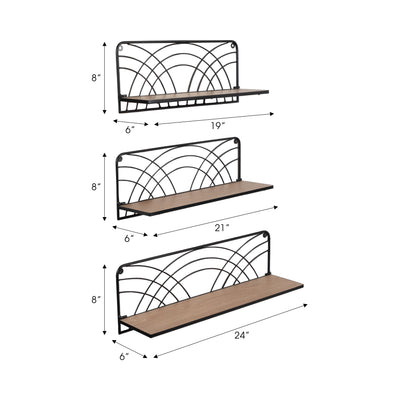 S/3 19/21/24 Wall Shelves, Natural/black