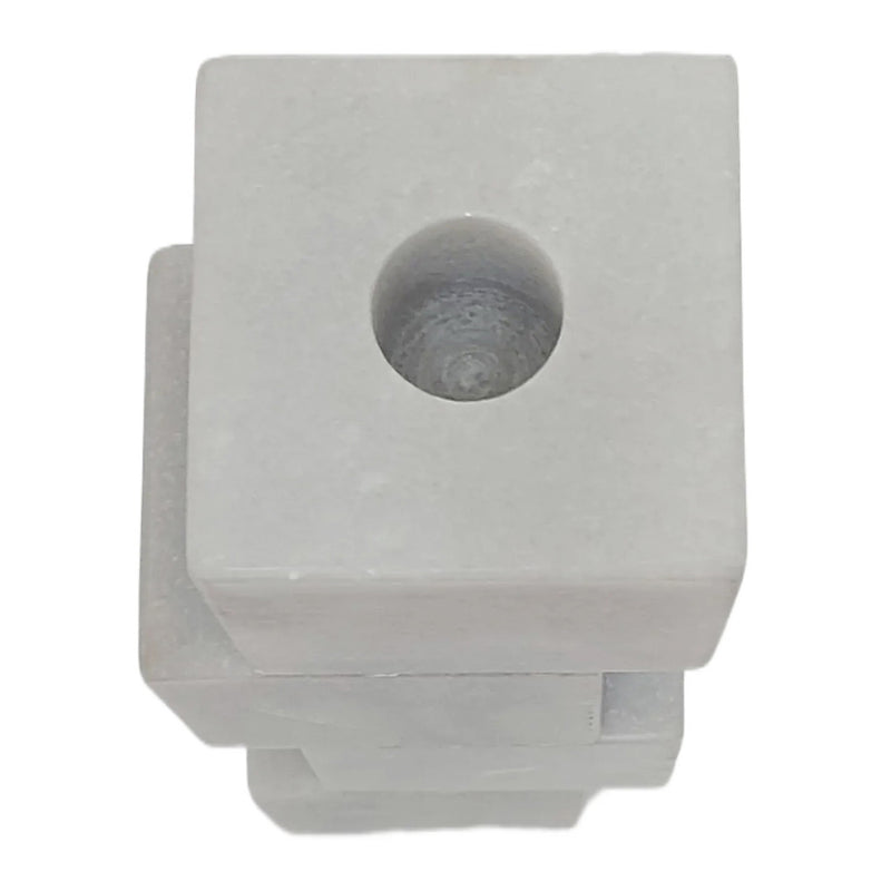 10x3 Stacked Cube Marble Taper Holder, White