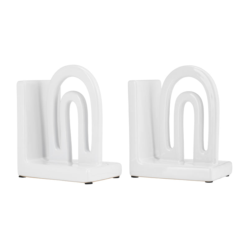 CER,S/2 6 ARCH BOOKENDS, WHITE