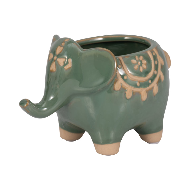 7 Elephant Planter, Green