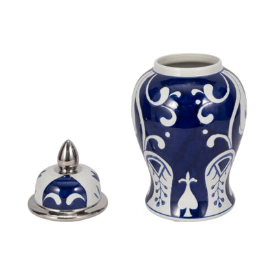 EC CER,14 WHITE/BLUE TEMPLE JAR, SILVER