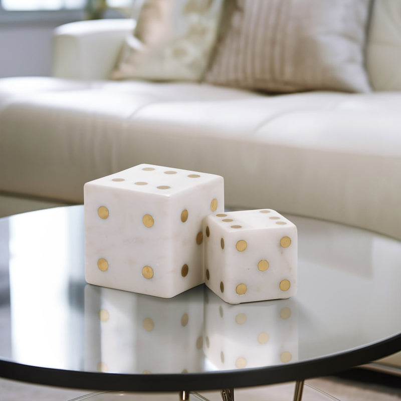 S/2 3/4 Mistry White Marble Dice