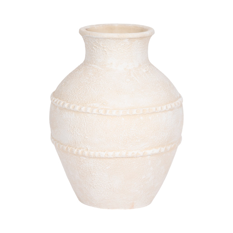 14 Traditional Textured Terracotta Vase, Ivory