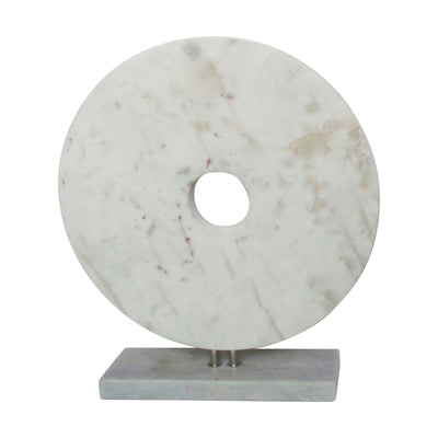 MARBLE 8H DISK W/ BASE, WHITE