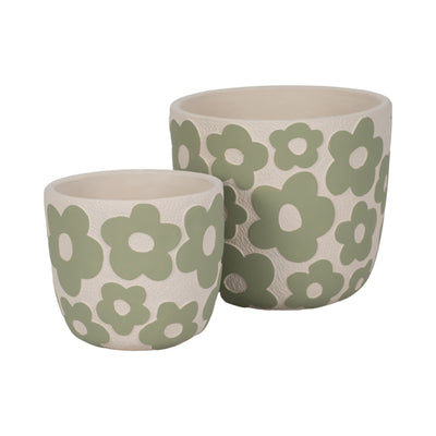 S/2 7/9 Flower Power Planters, Light Green