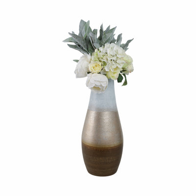 18 Gold Ombre Metal Hourglass Vase, White/gold