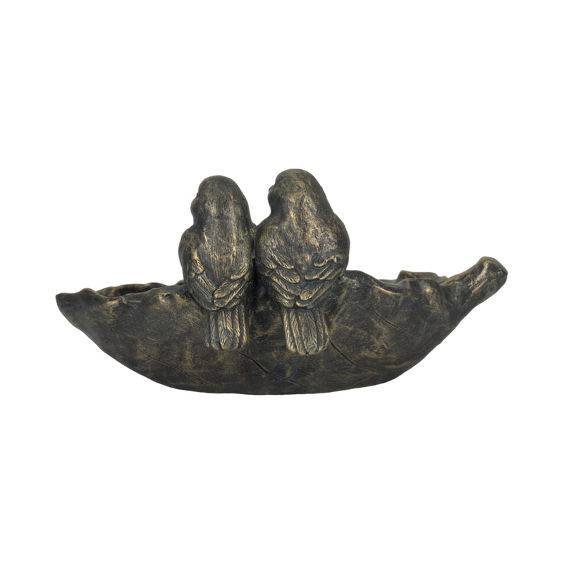 14 2 Birds Perched On Leaf Birdfeeder, Bronze