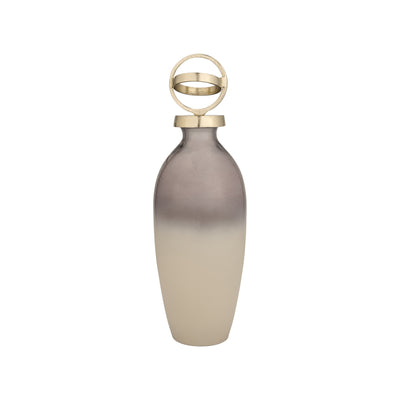 GLASS,16,BOTTLE W/SPHERE LID,WHITE/GOLD