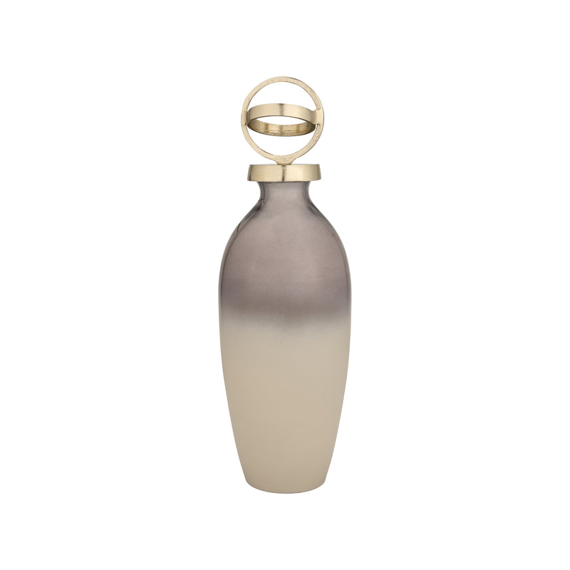 GLASS,16,BOTTLE W/SPHERE LID,WHITE/GOLD