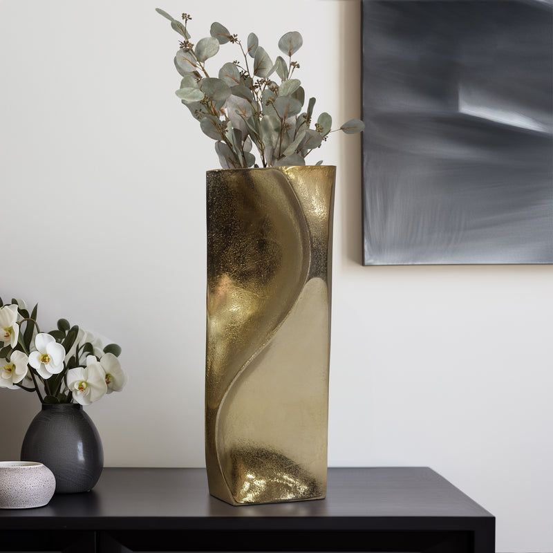 17 Warner Pinched Metal Vase, Gold