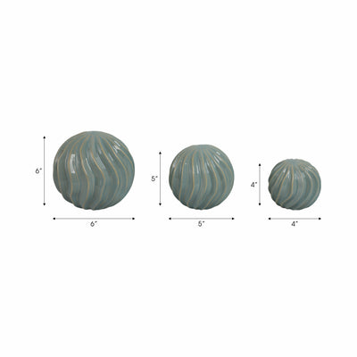 S/3 4/5/6 Seaside Blue Cer Deco Balls - Set Of 3