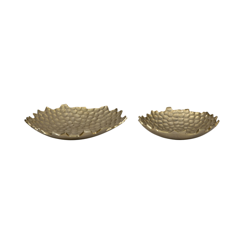 Metal, S/2 12/16 Honeycomb Bowls, Gold