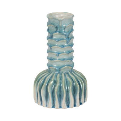 9 Coastal Ribbed Bud Vase Reactive Finish, Blue