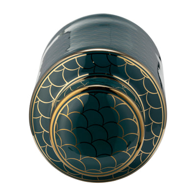 CER, 12 CRACKLE JAR W/ LID, GOLD