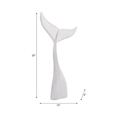 39 Wood Whale Tail Decor, Wht