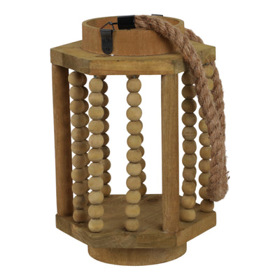 WOOD 11 LANTERN WITH ROPE HANDLE, BROWN