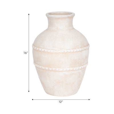 16 Traditional Textured Terracotta Vase, Ivory