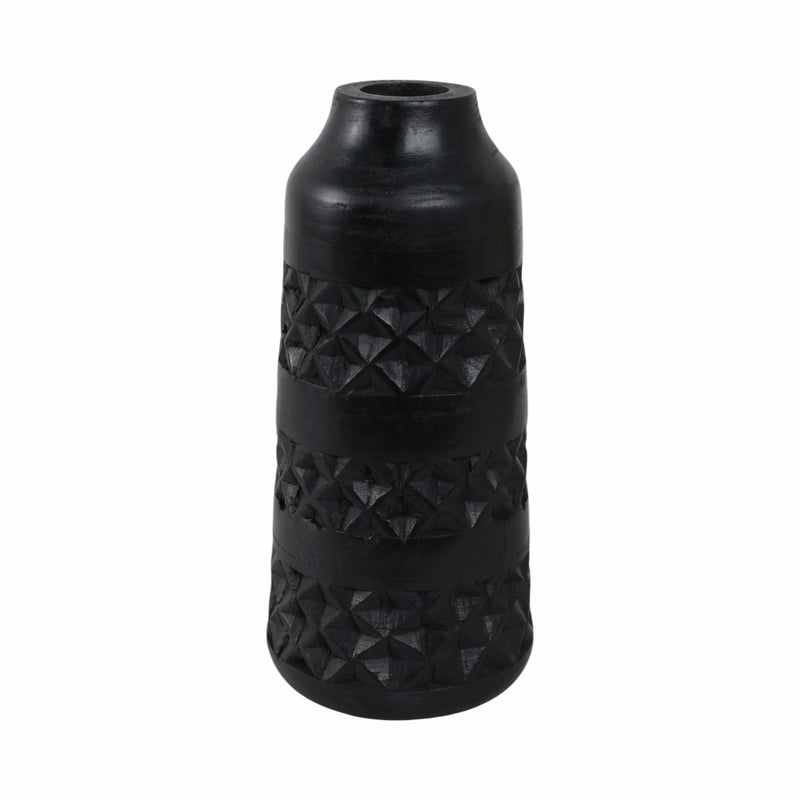 WOOD 12 STAINED VASE, BLACK