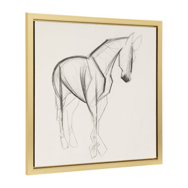 47X47, HAND PAINTED ELEGANT HORSE SKETCH, BLK/WHT