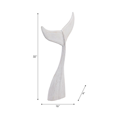 32 Wood Whale Tail Decor, Wht