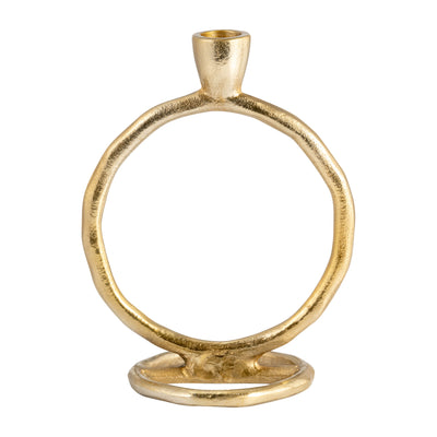 METAL, 7 ROUND RING TAPER CANDLEHOLDER, GOLD