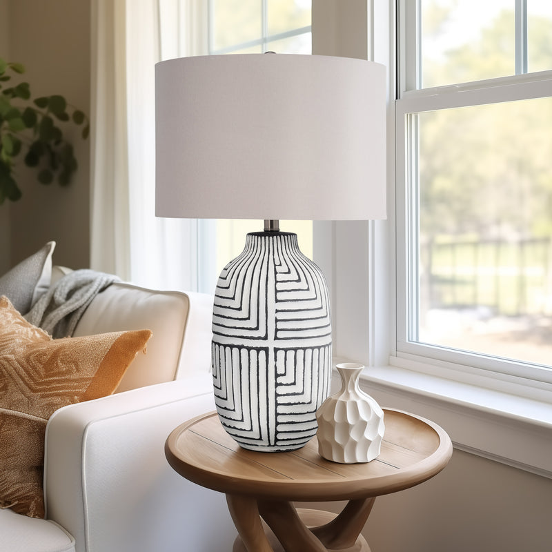 Ceramic, 26 Tribal Textured Table Lamp, White