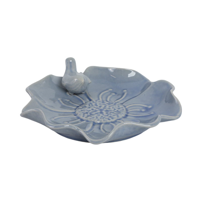 10x2 Flower Birdbath With Perched Bird, Blue